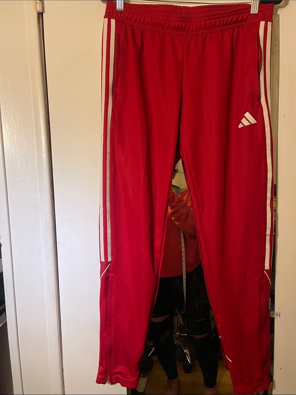 Adidas Woman’s, Red Track Pants with White Side Stripes